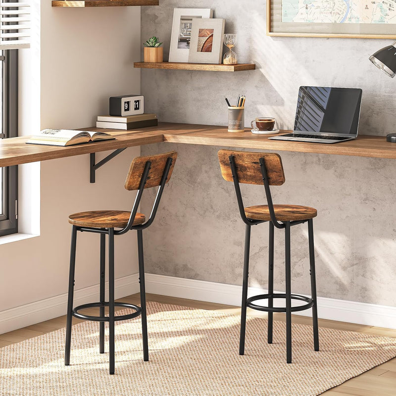 Bar Stools Breakfast Kitchen with Backs and Footrest (Set of 2)