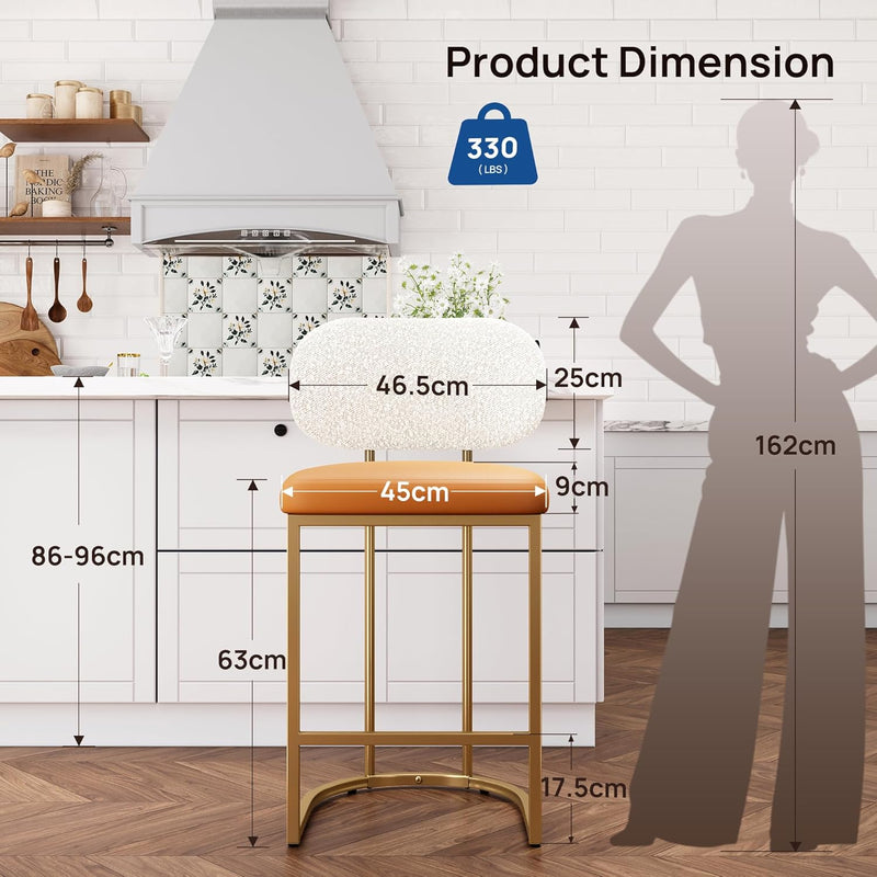 Bar Stools Counter Chairs with Backs and 9 (Set of 2)