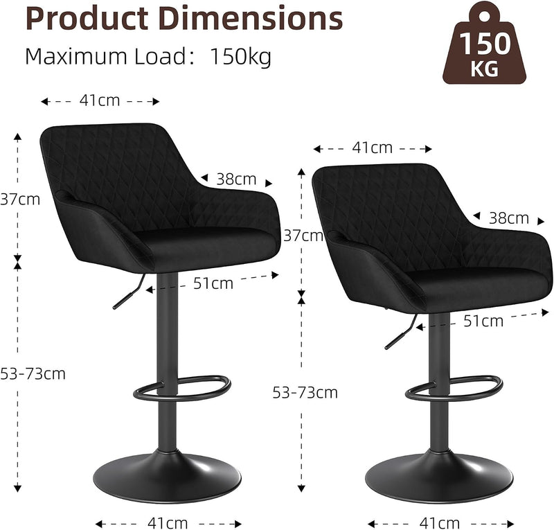 Bar Stools Height Adjustable Swivel Barstools (Set of 2)