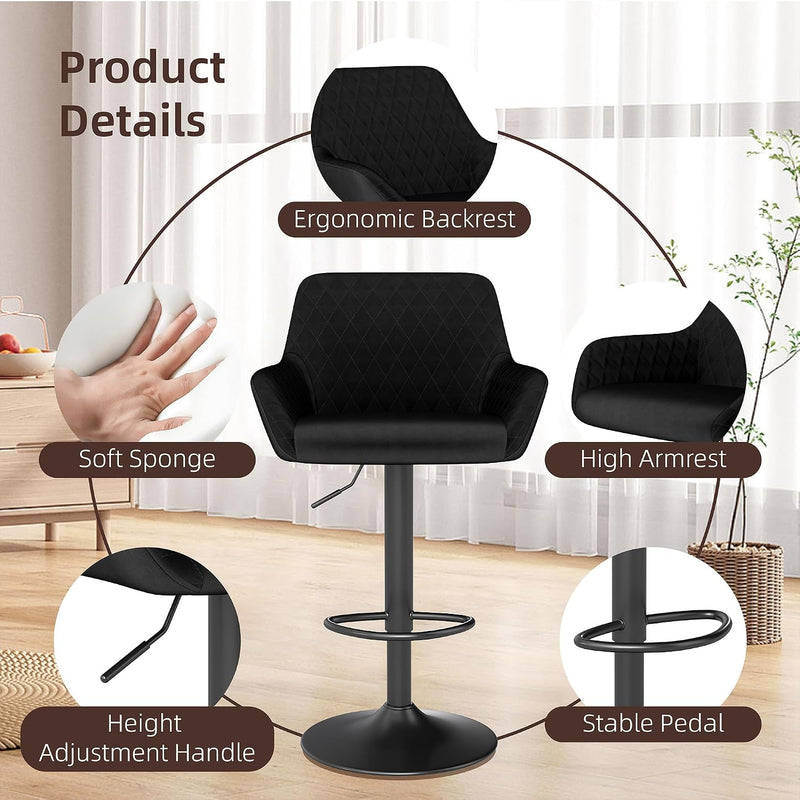 Bar Stools Height Adjustable Swivel Barstools (Set of 2)