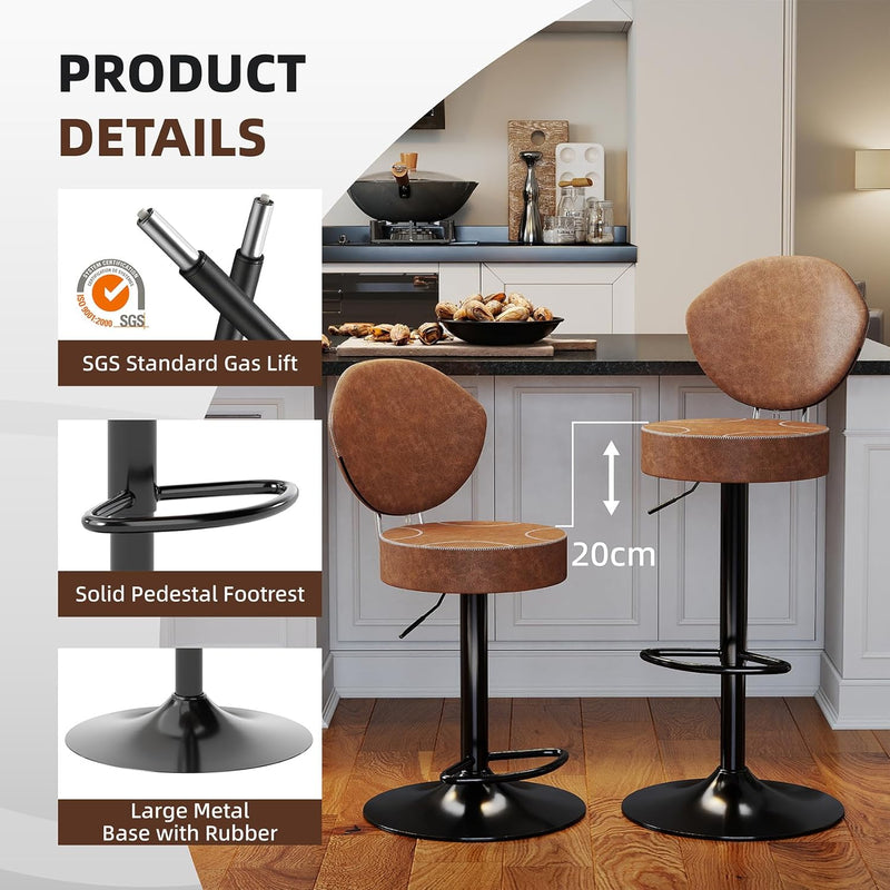 Bar Stools Faux Leather Breakfast (Set of 3)