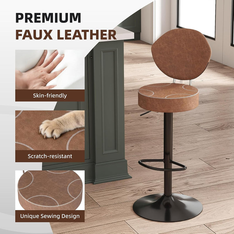 Bar Stools Faux Leather Breakfast (Set of 3)