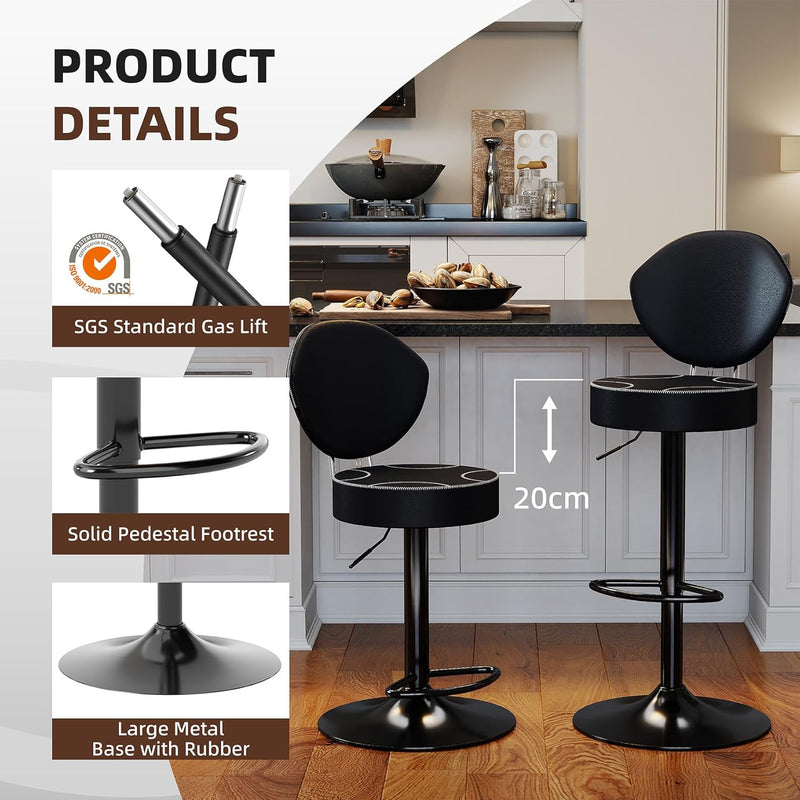 Bar Stools Faux Leather Breakfast (Set of 3)