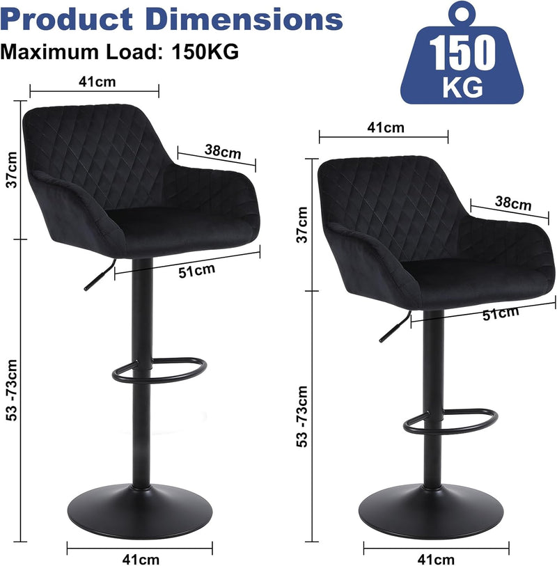Bar Stools Height Adjustable Swivel Barstools (Set of 2)