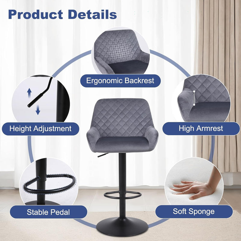 Bar Stools Height Adjustable Swivel Barstools (Set of 2)