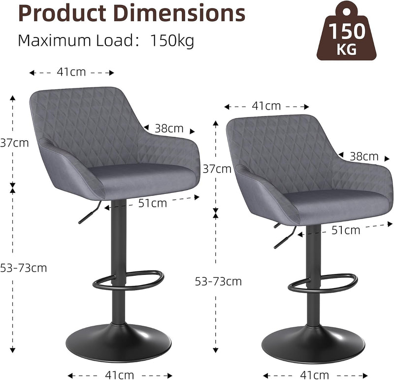 Bar Stools Height Adjustable Swivel Barstools (Set of 2)