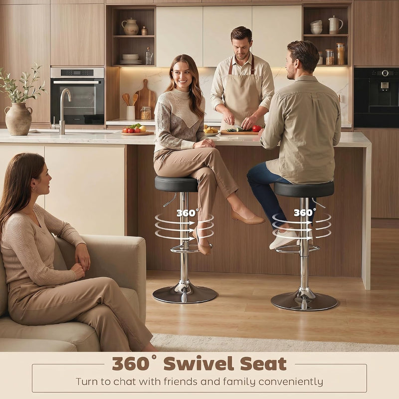 Bar Stools Modern PU Leather Swivel Height Adjustable (Set of 2)