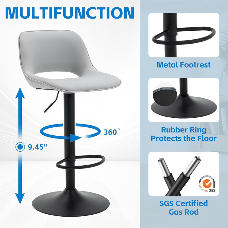 Modern Swivel Bar Stools Adjustable Counter Height (Set of 2)