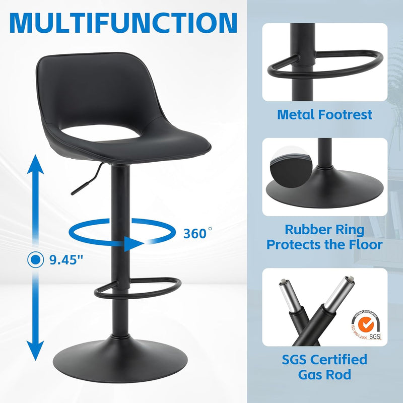 Modern Swivel Bar Stools Adjustable Counter Height (Set of 2)