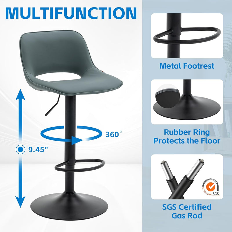 Modern Swivel Bar Stools Adjustable Counter Height (Set of 2)