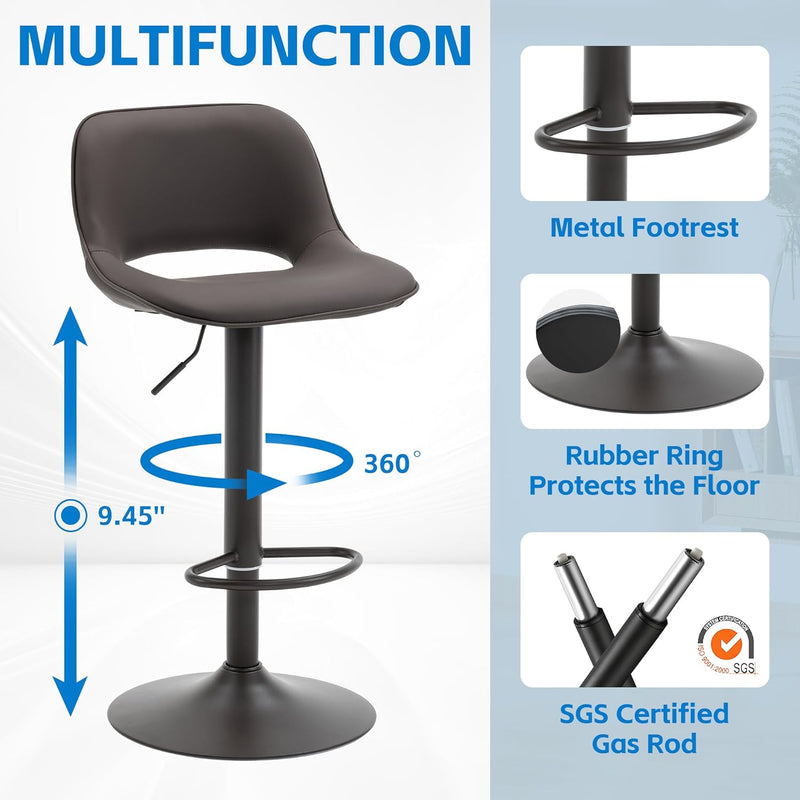 Modern Swivel Bar Stools Adjustable Counter Height (Set of 2)