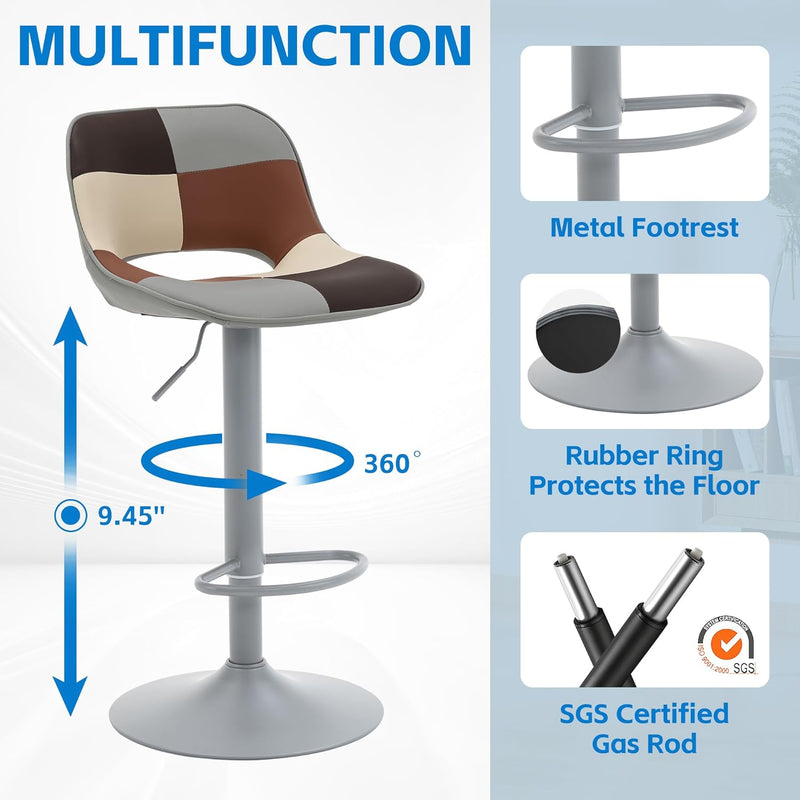 Modern Swivel Bar Stools Adjustable Counter Height (Set of 2)