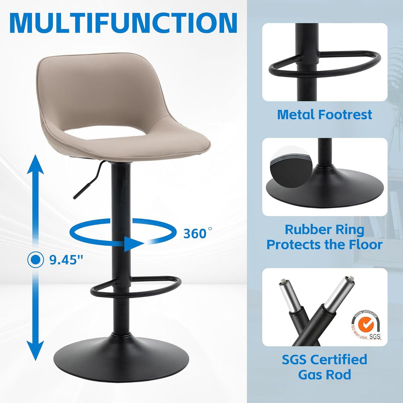 Modern Swivel Bar Stools Adjustable Counter Height (Set of 2)