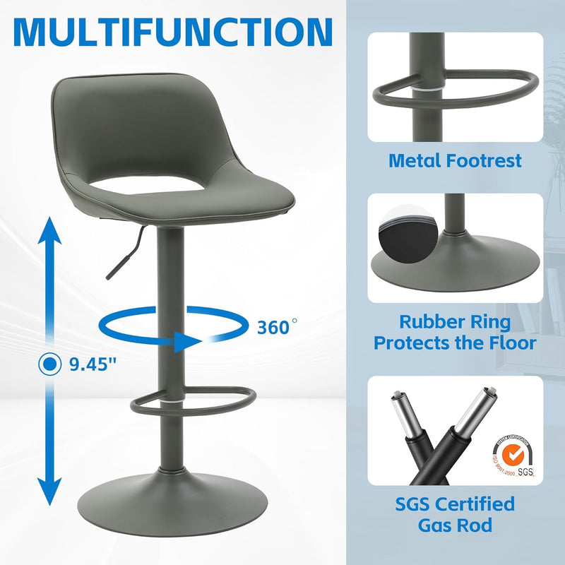 Modern Swivel Bar Stools Adjustable Counter Height (Set of 2)