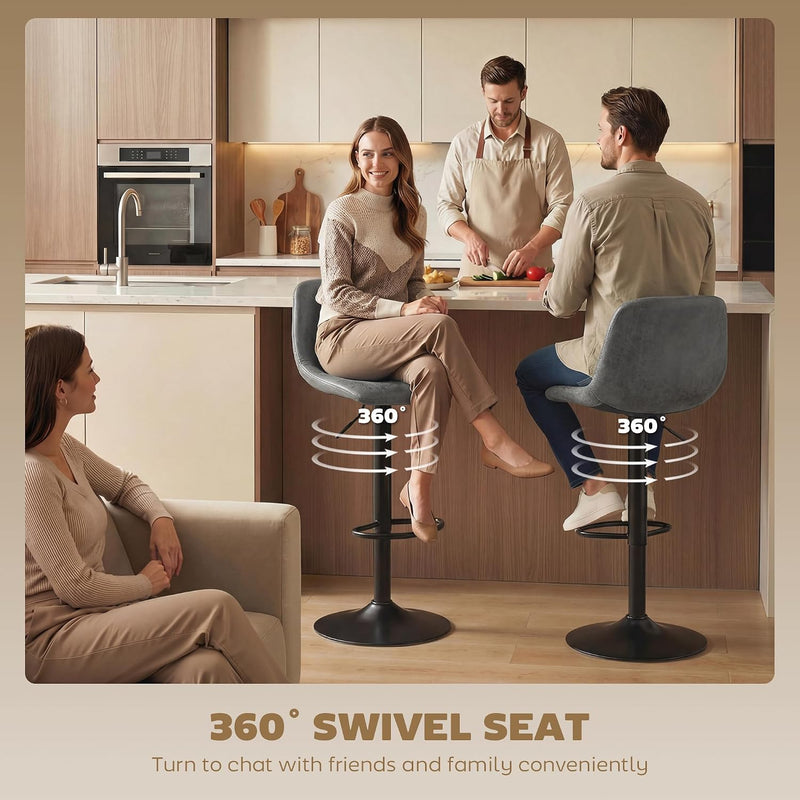 Bar Stools Modern Swivel Barstools Height Adjustable (Set of 2)