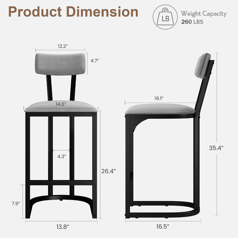 Bar Stools Modern Tall Barstools with Back (Set of 2)