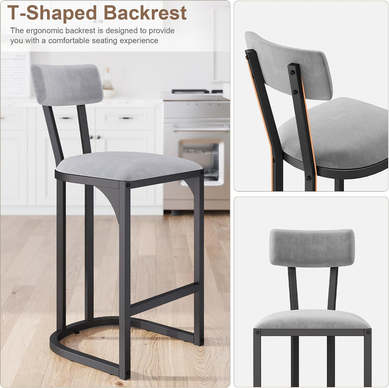 Bar Stools Modern Tall Barstools with Back (Set of 2)