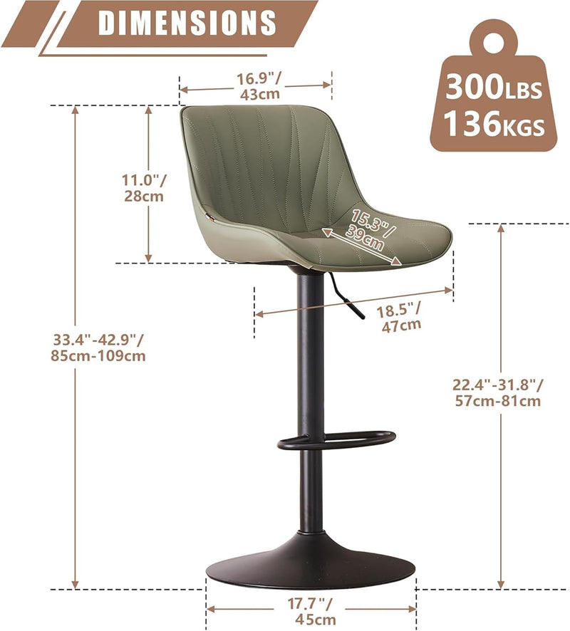 Bar Stools Modern Upholstered Faux Leather Barstools (Set of 2)
