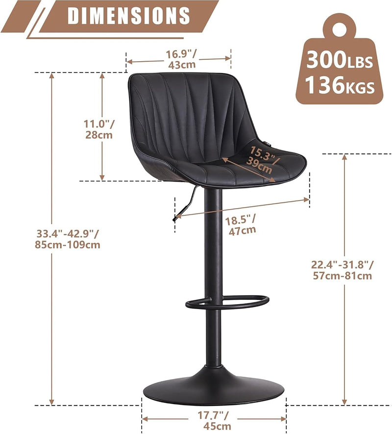 Bar Stools Modern Upholstered Faux Leather Barstools (Set of 2)