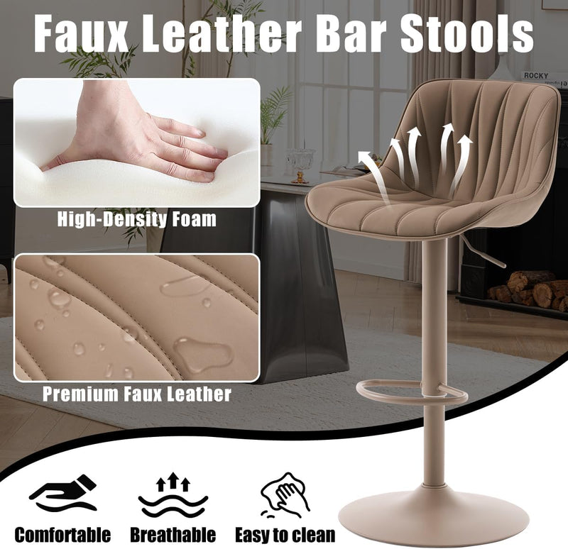 Bar Stools Modern Upholstered Faux Leather Barstools (Set of 2)
