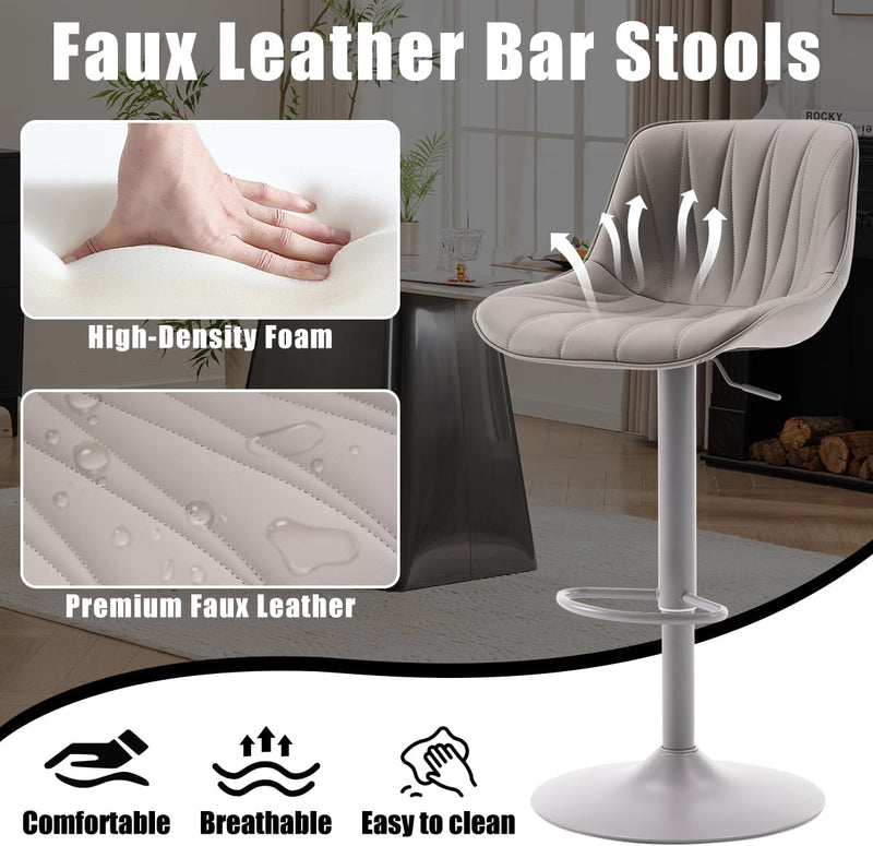 Bar Stools Modern Upholstered Faux Leather Barstools (Set of 2)