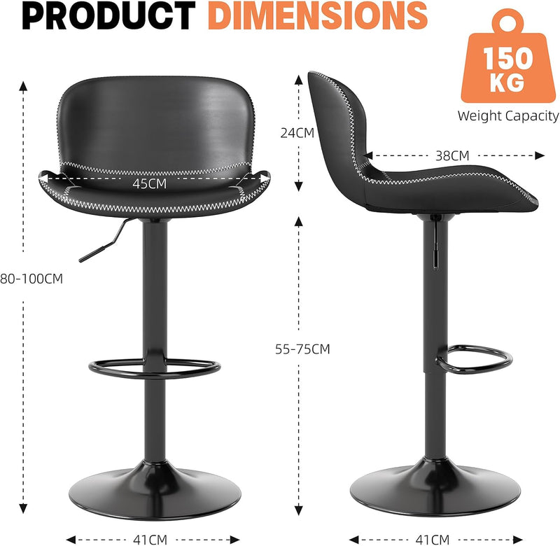 Bar Stools PU Leather Counter Height Barstools (Set of 2)
