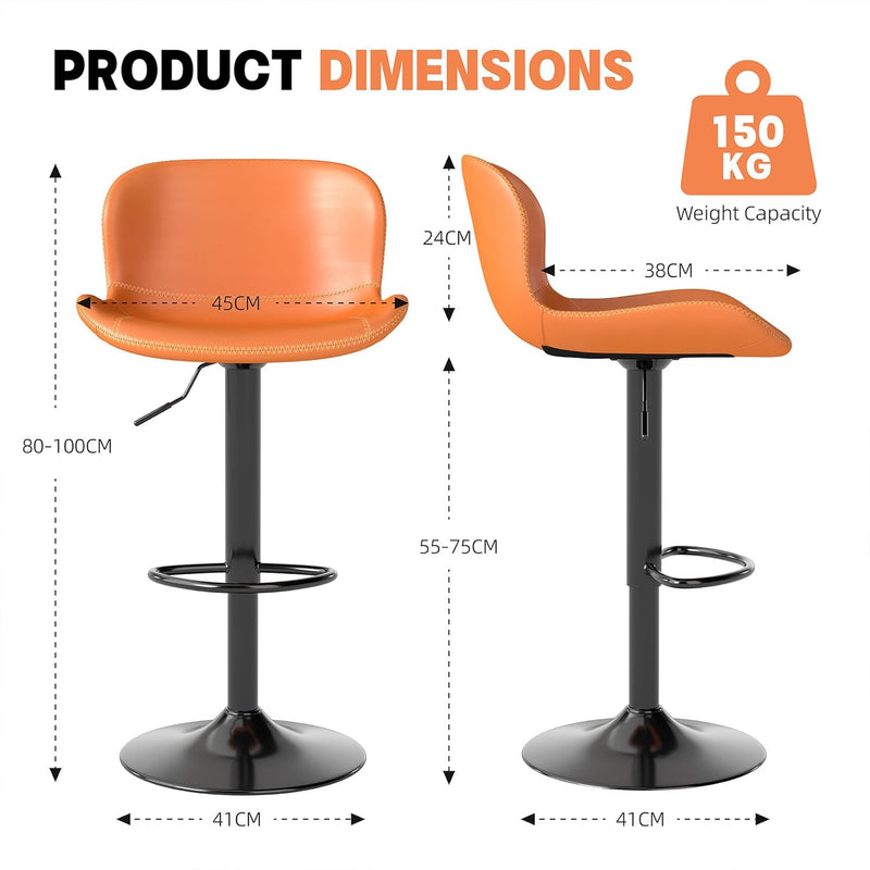 Bar Stools PU Leather Counter Height Barstools (Set of 2)
