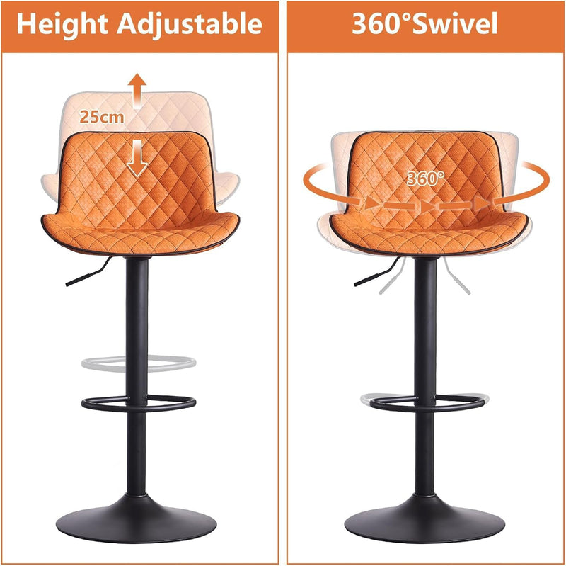 Bar Stools PU Leather Upholstered Barstools with High (Set of 2)