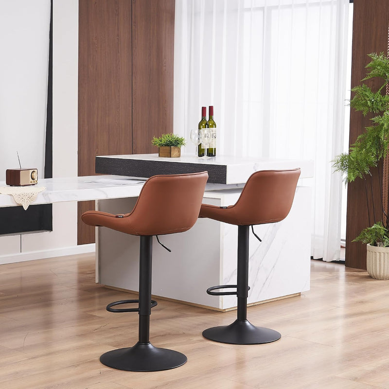 Bar Stools PU Leather Upholstered Barstools with High (Set of 2)