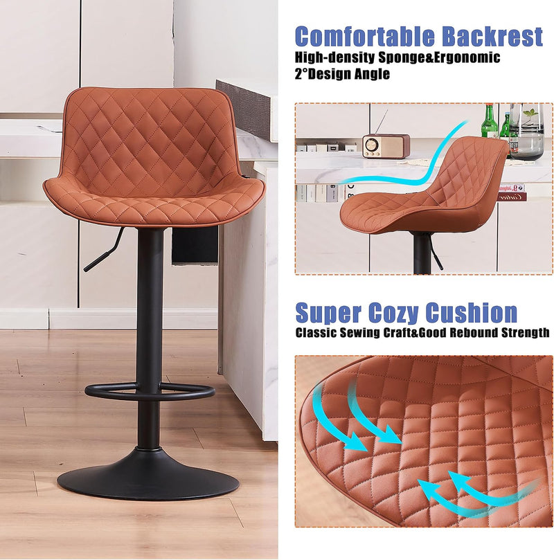 Bar Stools PU Leather Upholstered Barstools with High (Set of 2)