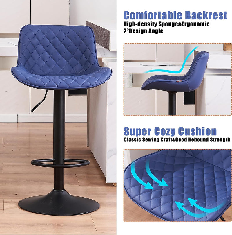 Bar Stools PU Leather Upholstered Barstools with High (Set of 2)