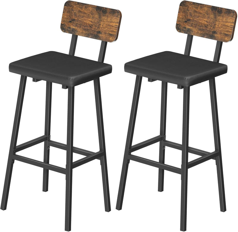 Bar Stools PU Upholstered Breakfast Industrial Barstools (Set of 2)