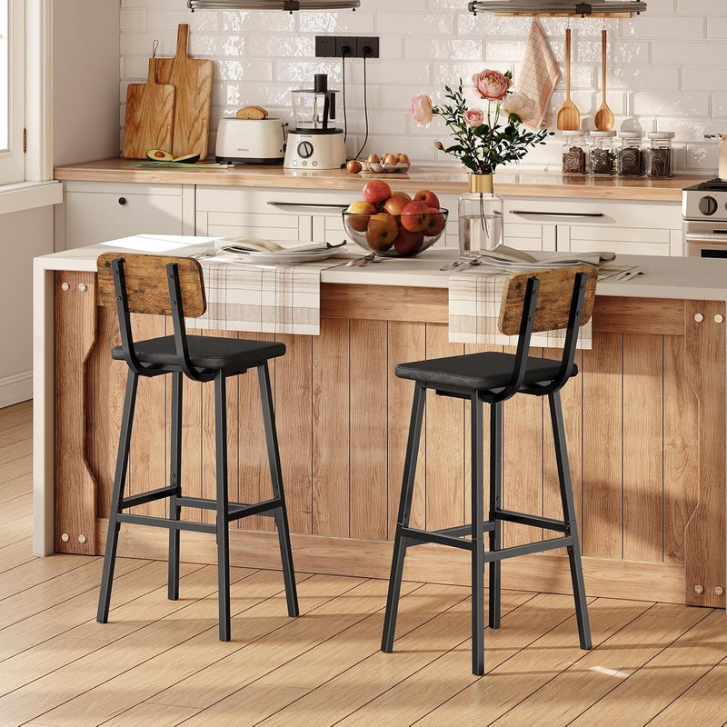 Bar Stools PU Upholstered Breakfast Industrial Barstools (Set of 2)