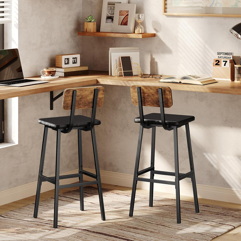 Bar Stools PU Upholstered Breakfast Industrial Barstools (Set of 2)