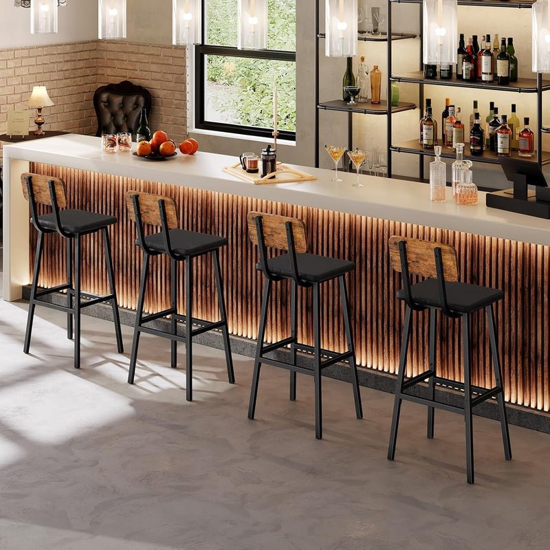 Bar Stools PU Upholstered Breakfast Industrial Barstools (Set of 2)
