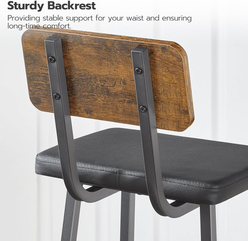 Bar Stools PU Upholstered Breakfast Industrial Barstools (Set of 2)