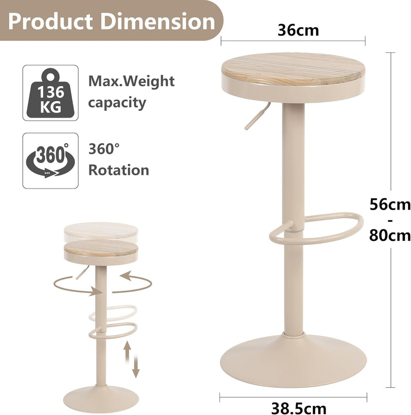 Bar Stools Solid Wood Counter Height Barstools Vintage (Set of 2)