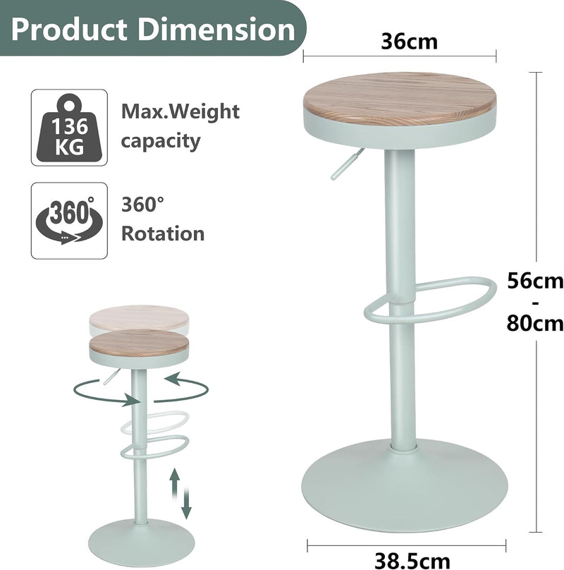 Bar Stools Solid Wood Counter Height Barstools Vintage (Set of 2)
