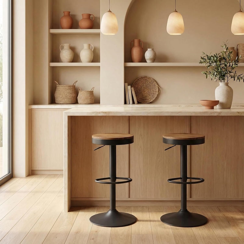 Bar Stools Solid Wood Counter Height Barstools Vintage (Set of 2)