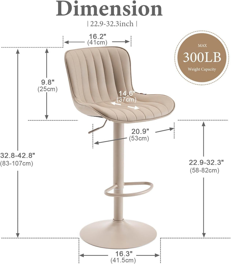 Bar Stools Modern Breakfast Camel PU Leather Kichen (Set of 2)