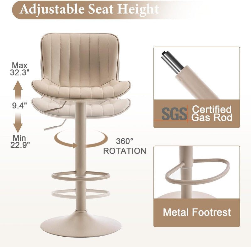 Bar Stools Modern Breakfast Camel PU Leather Kichen (Set of 2)