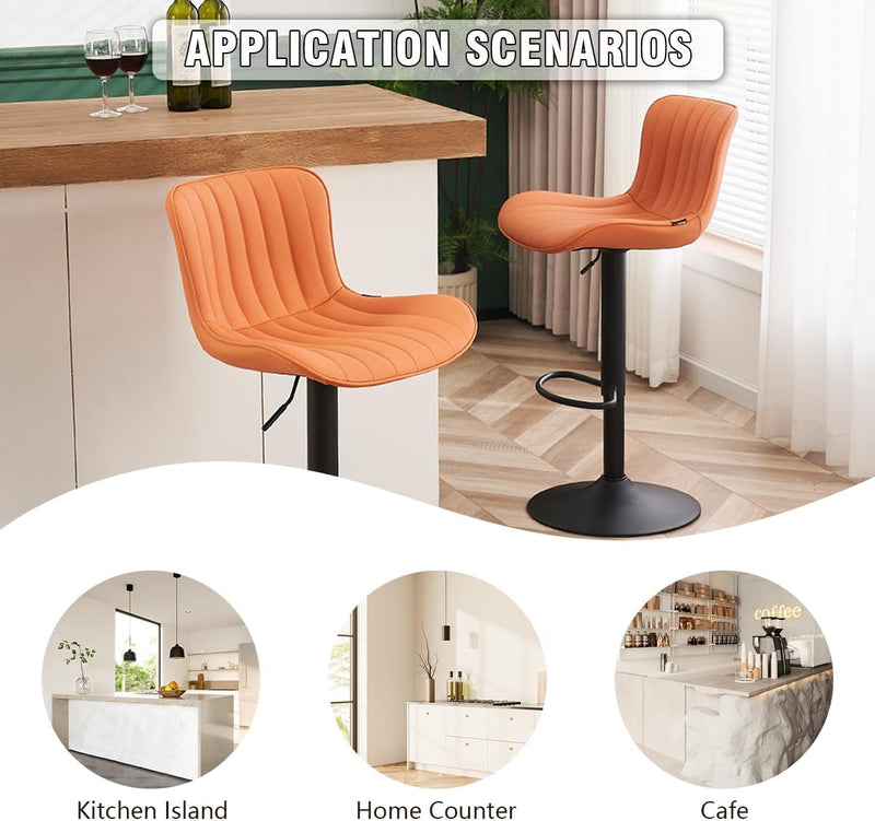 Bar Stools Modern Breakfast Camel PU Leather Kichen (Set of 2)