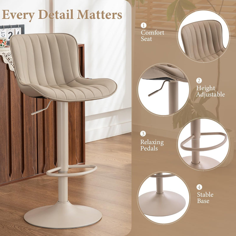 Bar Stools Modern Breakfast Camel PU Leather Kichen (Set of 2)
