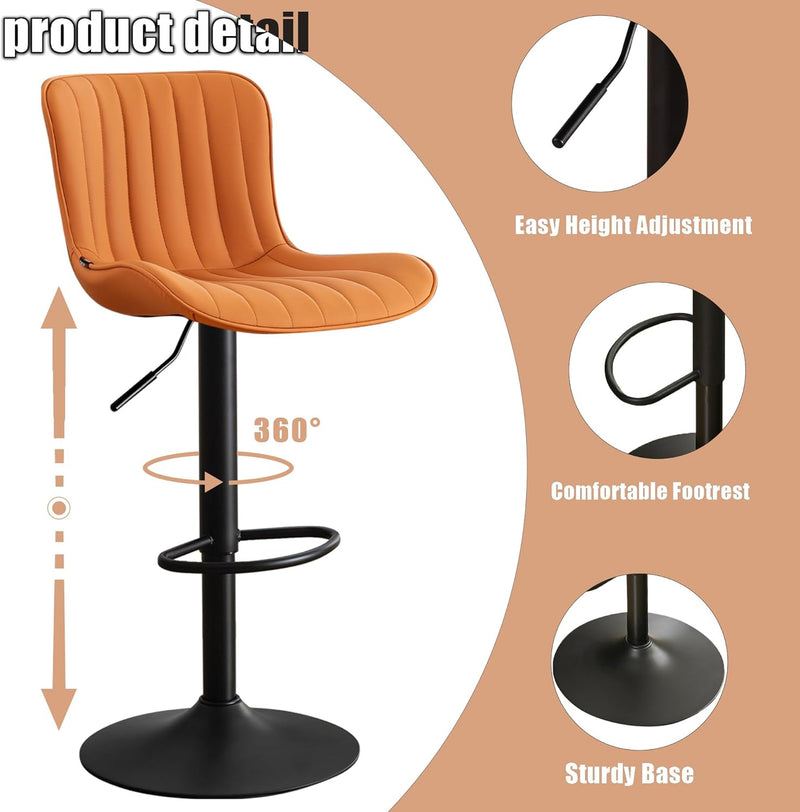 Bar Stools Modern Breakfast Camel PU Leather Kichen (Set of 2)
