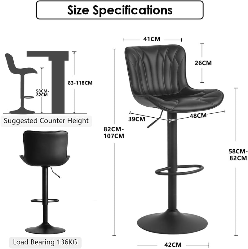 Bar Stools Swivel Breakfast Barstools Faux Leather Kitchen (Set of 2)