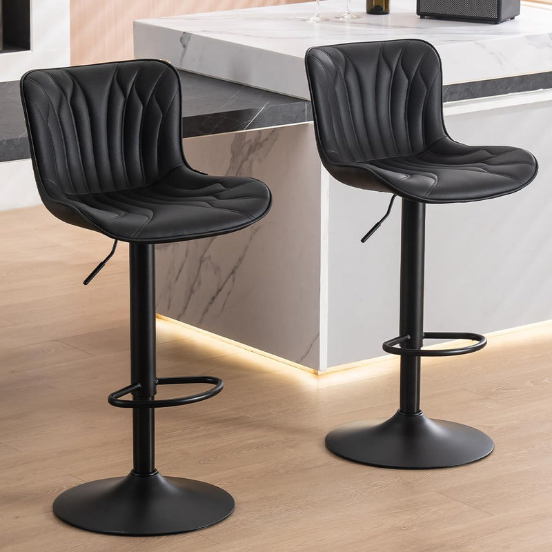 Bar Stools Swivel Breakfast Barstools Faux Leather Kitchen (Set of 2)