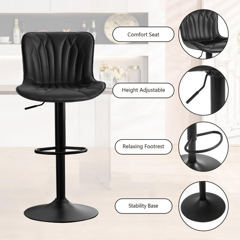 Bar Stools Swivel Breakfast Barstools Faux Leather Kitchen (Set of 2)