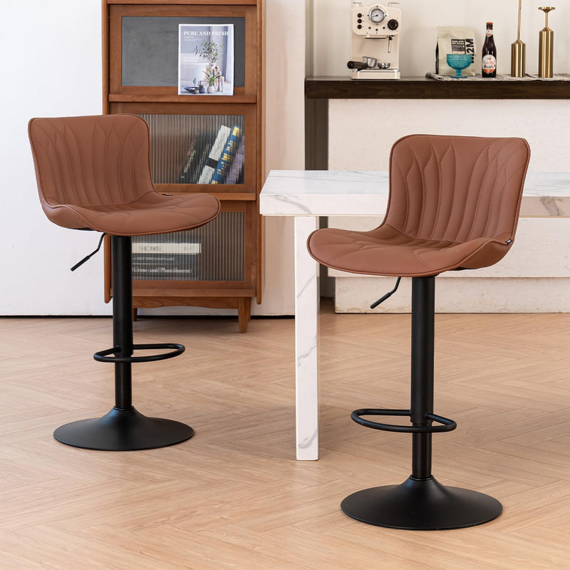 Bar Stools Adjustable Swivel Barstools Faux Leather Wing (Set of 2)