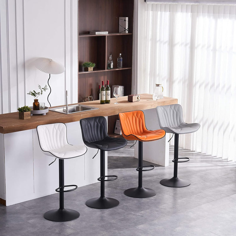 Bar Stools Swivel Breakfast Barstools Faux Leather Kitchen (Set of 2)