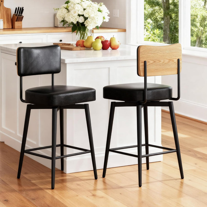 Bar Stools Swivel Breakfast Barstools Kitchen Island Counter (Set of 2)